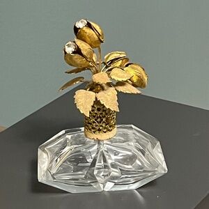 Vintage perfume cut glass or crystal bottle - Jeweled Floral Top cap, atomizer